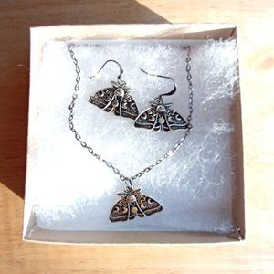 Moon Moths Earrings & Necklace Jewelry set
